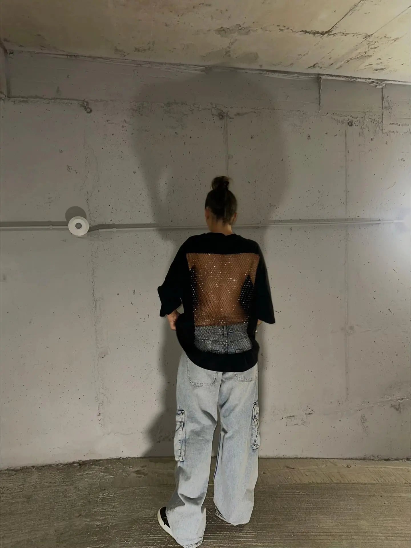 Siyah Crystal Sırt Parıltılı T-Shirt Sheen Studios®