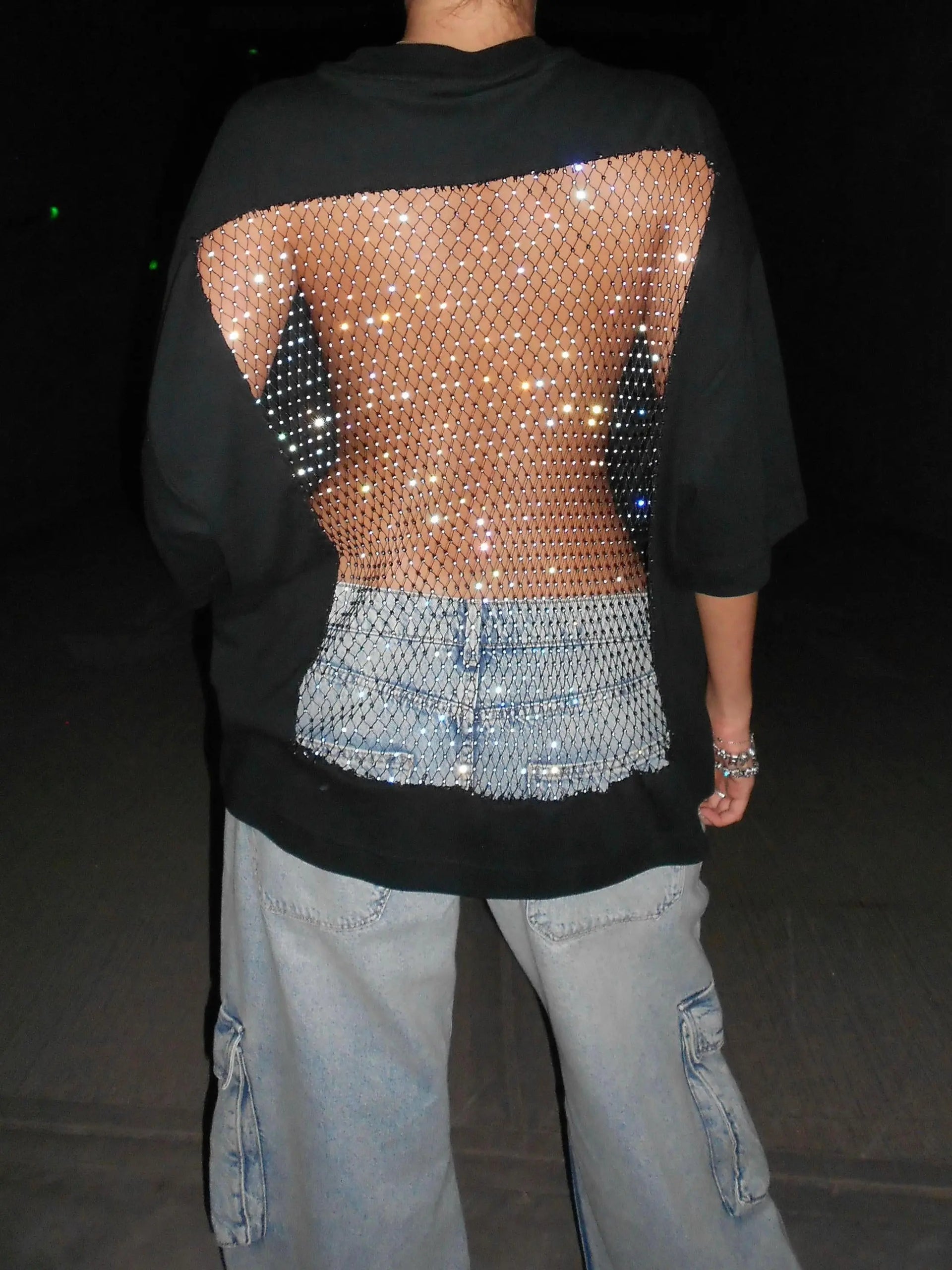 Siyah Crystal Sırt Parıltılı T-Shirt Sheen Studios®