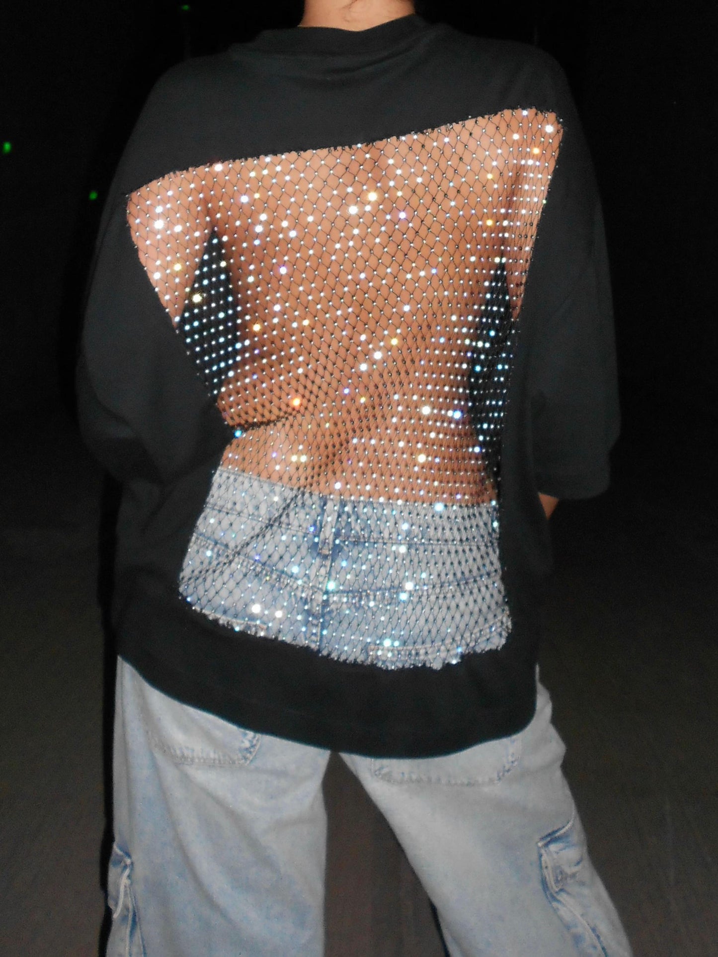 Siyah Crystal Sırt Parıltılı T-Shirt