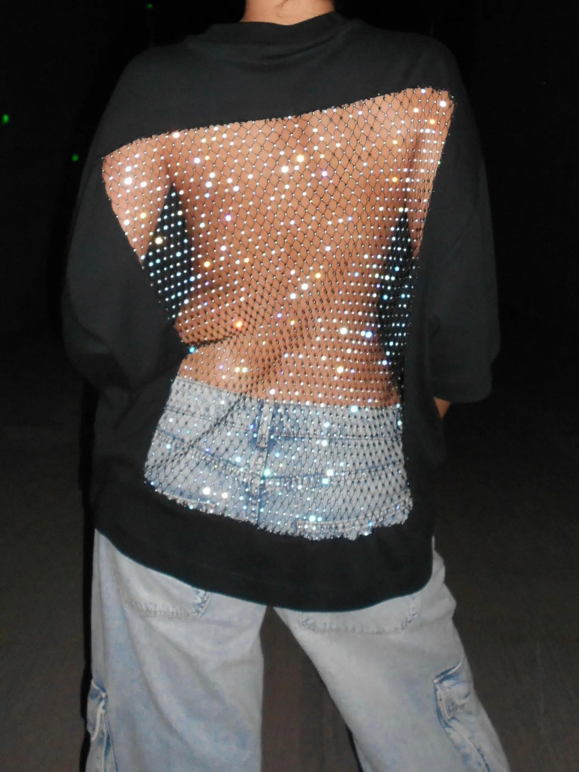 Siyah Crystal Sırt Parıltılı T-Shirt Sheen Studios®