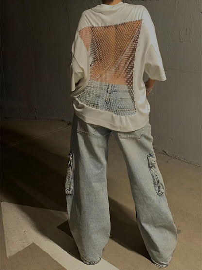 Beyaz Crystal Sırt Parıltılı T-Shirt