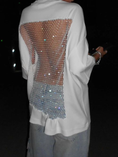Beyaz Crystal Sırt Parıltılı T-Shirt Sheen Studios®