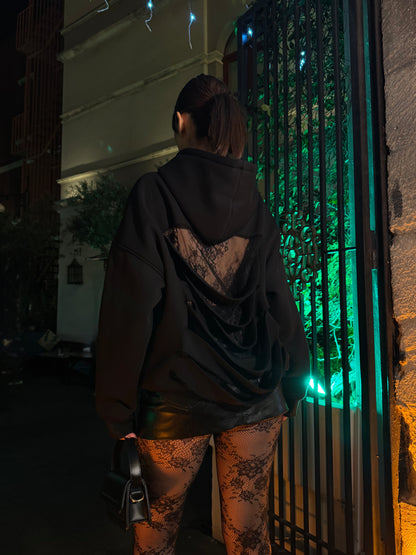 BACK CUT DANTEL HOODİE