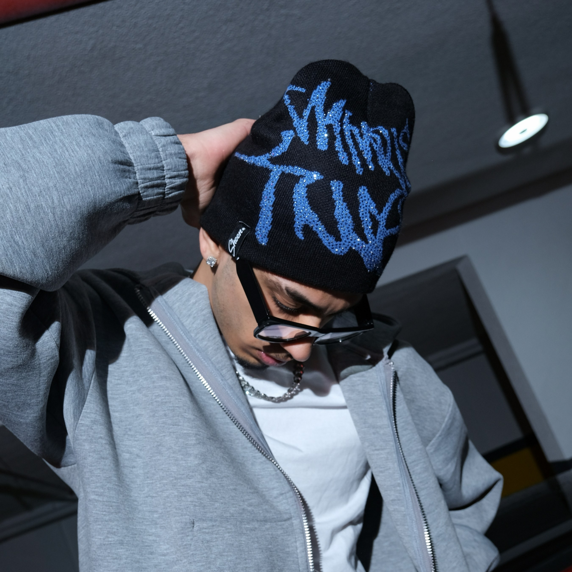 Y2k Minus Two Crystal Beanie Mavi W1 Sheen Studios®