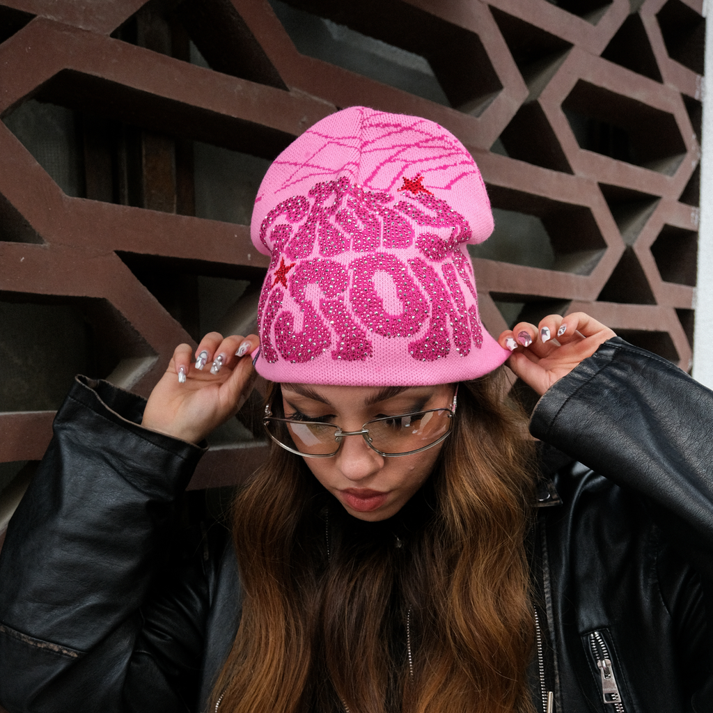 Y2k GRWTY Crystal Beanie Pembe W1 Sheen Studios®