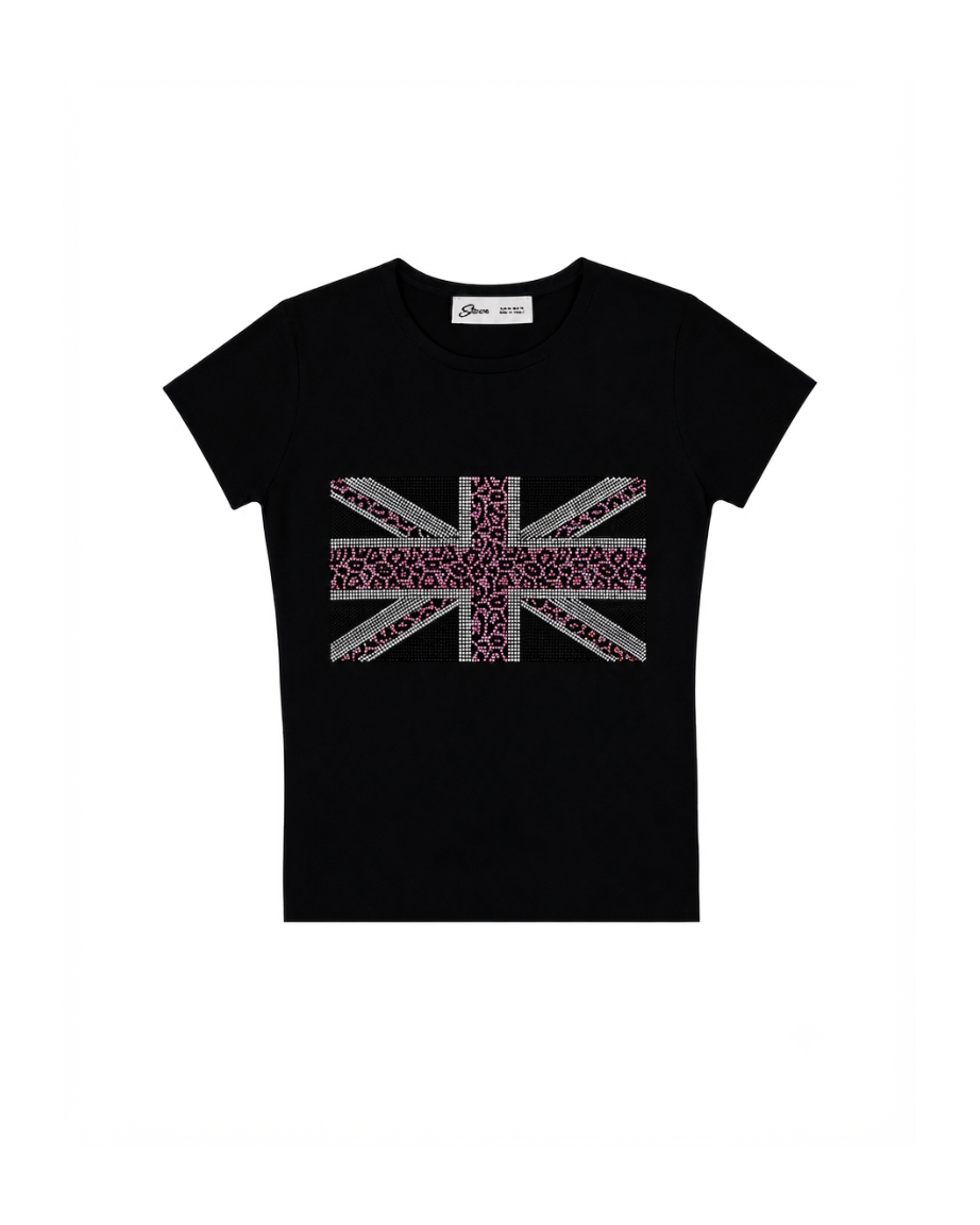 İngiltere Leoparlı Crystal Tee-Pink Sheen Studios®