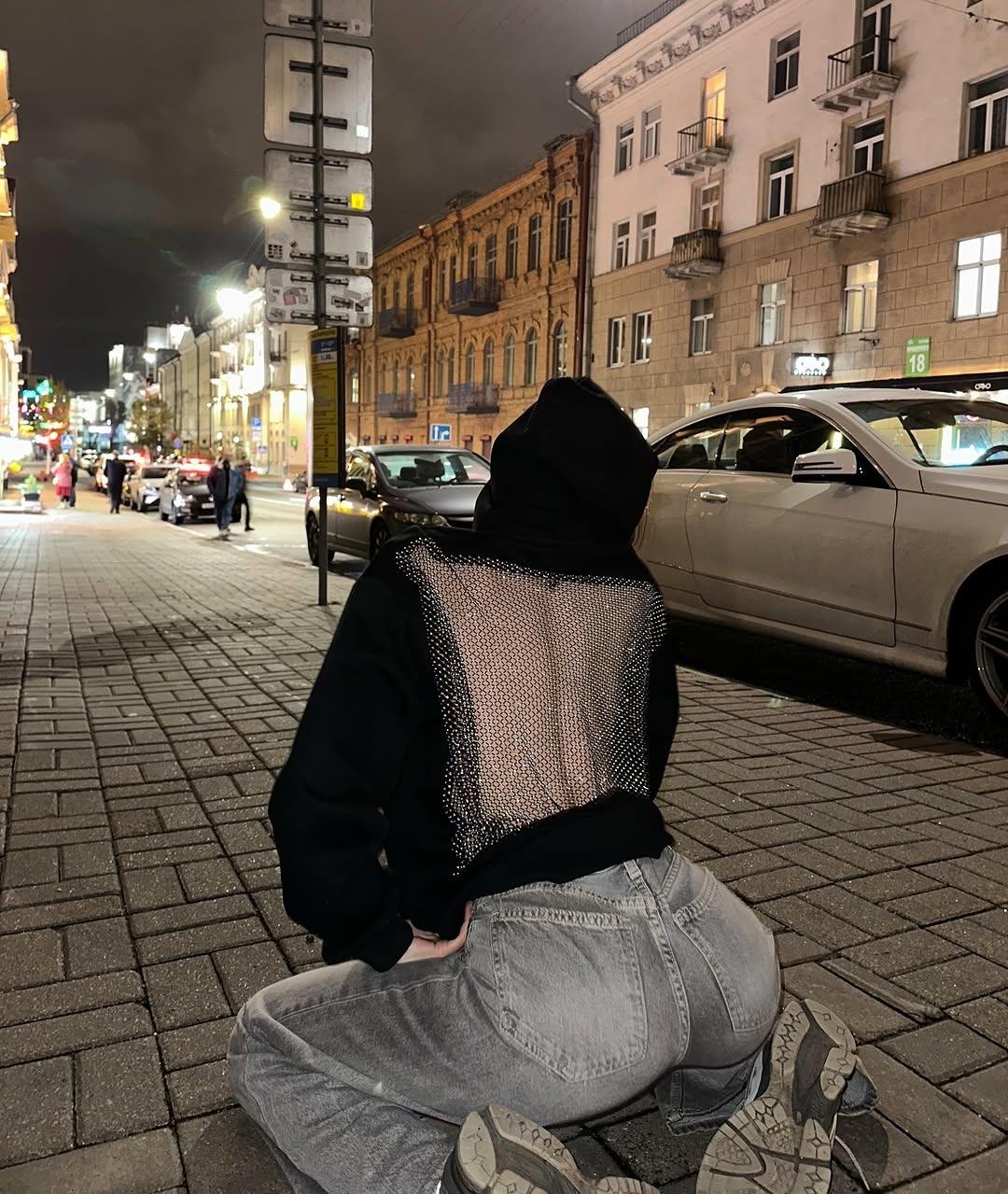 Crystal Sırt Parıltılı Hoodie