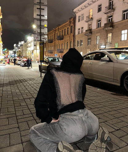 Crystal Sırt Parıltılı Hoodie